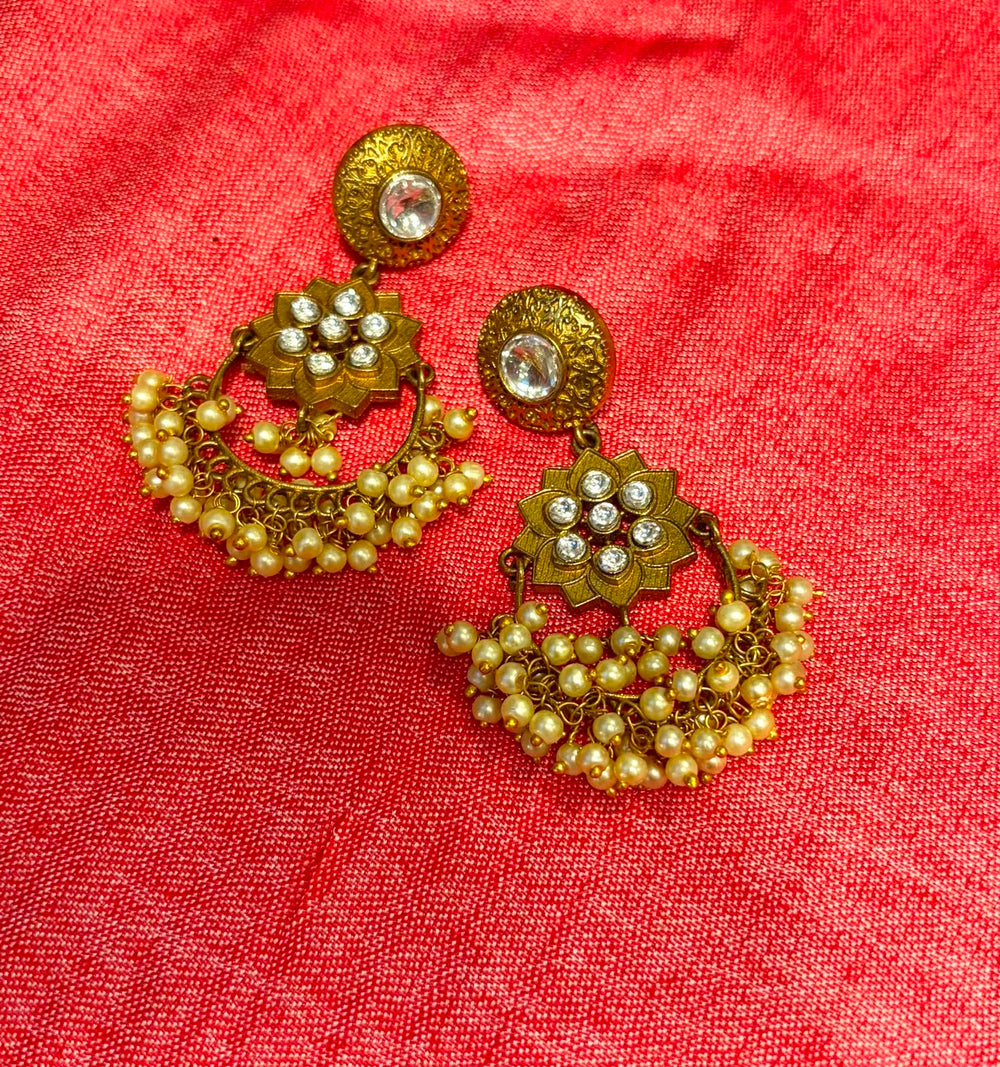 Antique Gold Pearl Fringe Earrings
