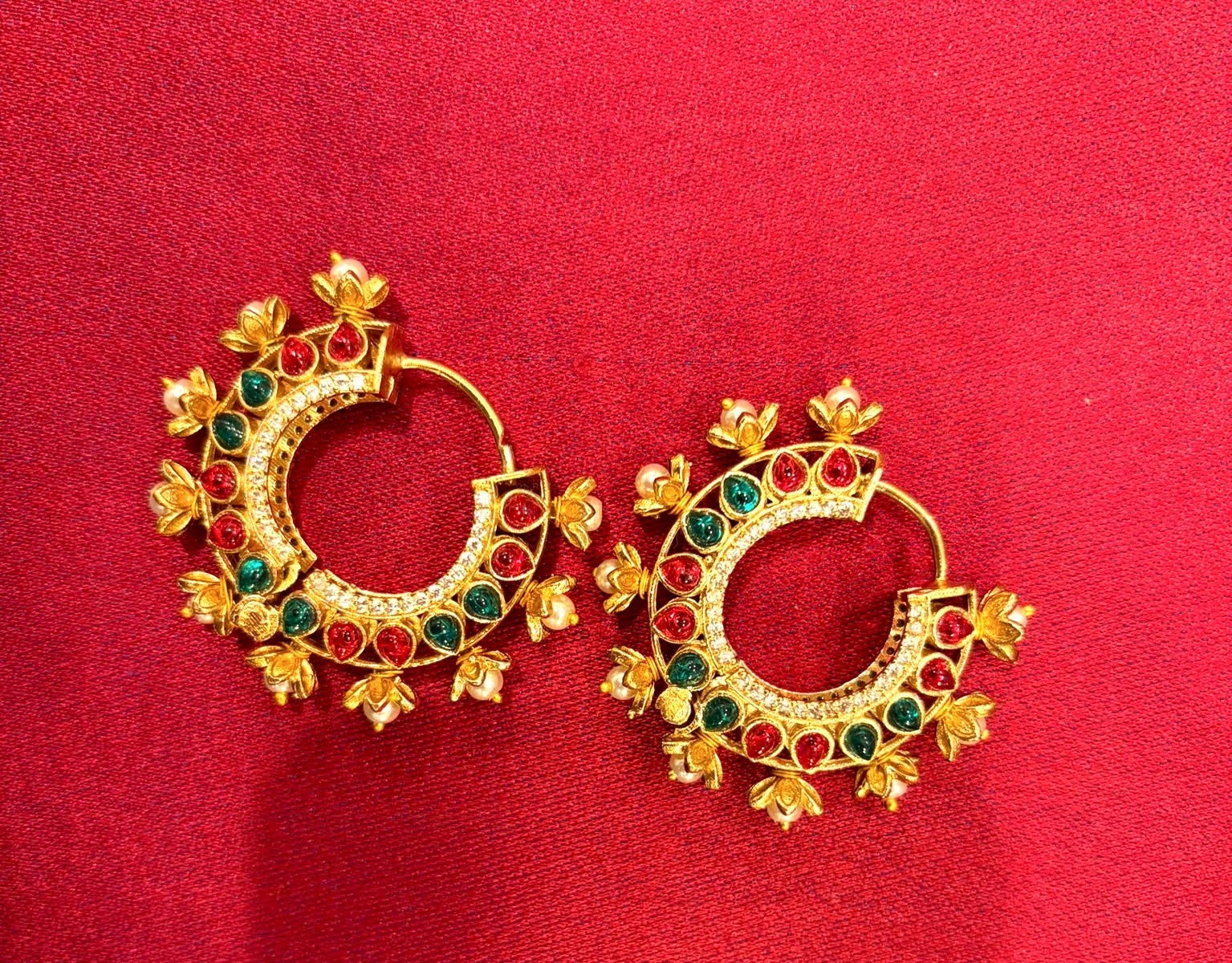 Red & Emerald Floral Hoop Earrings
