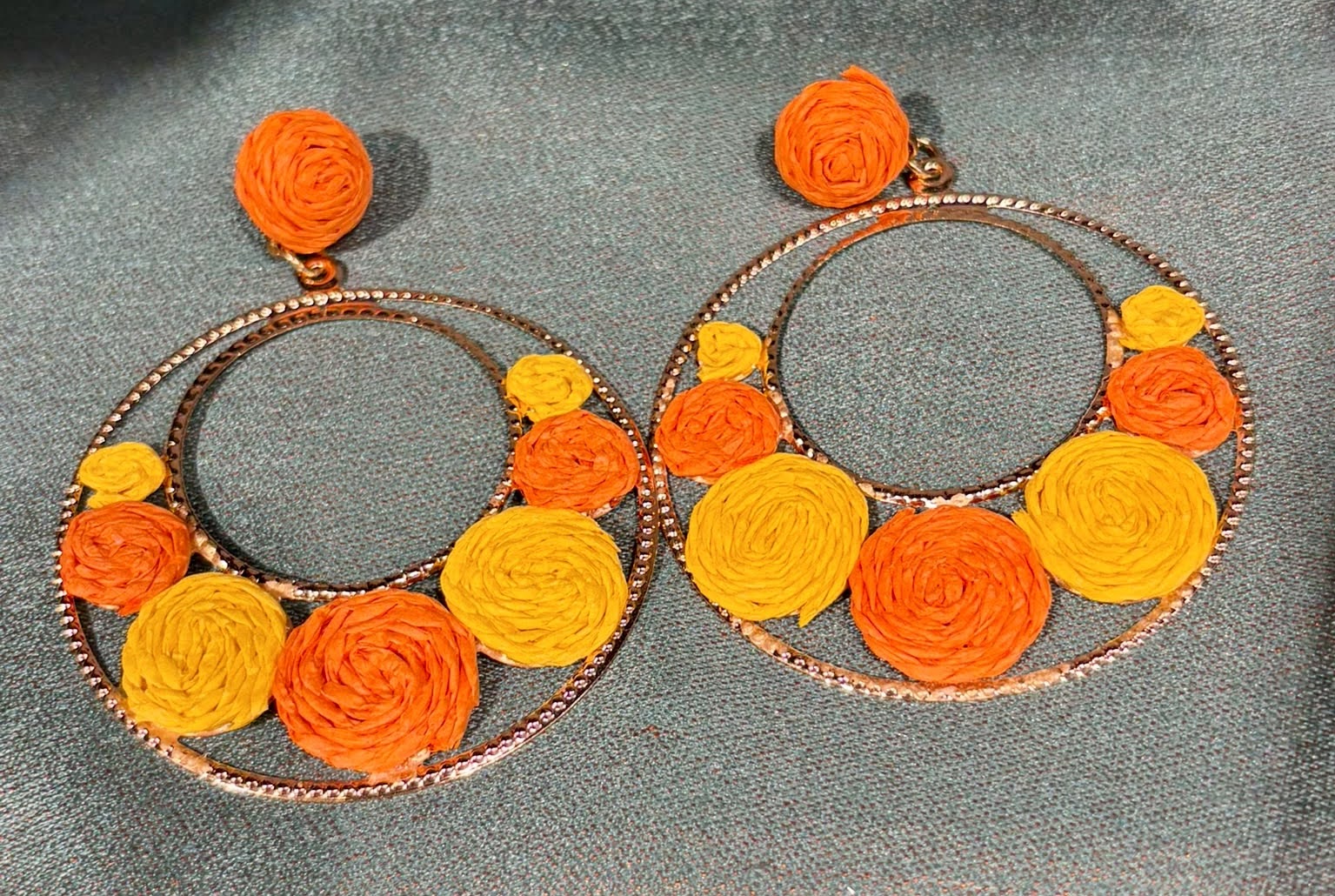Orange & Mustard Floral Hoop Earrings