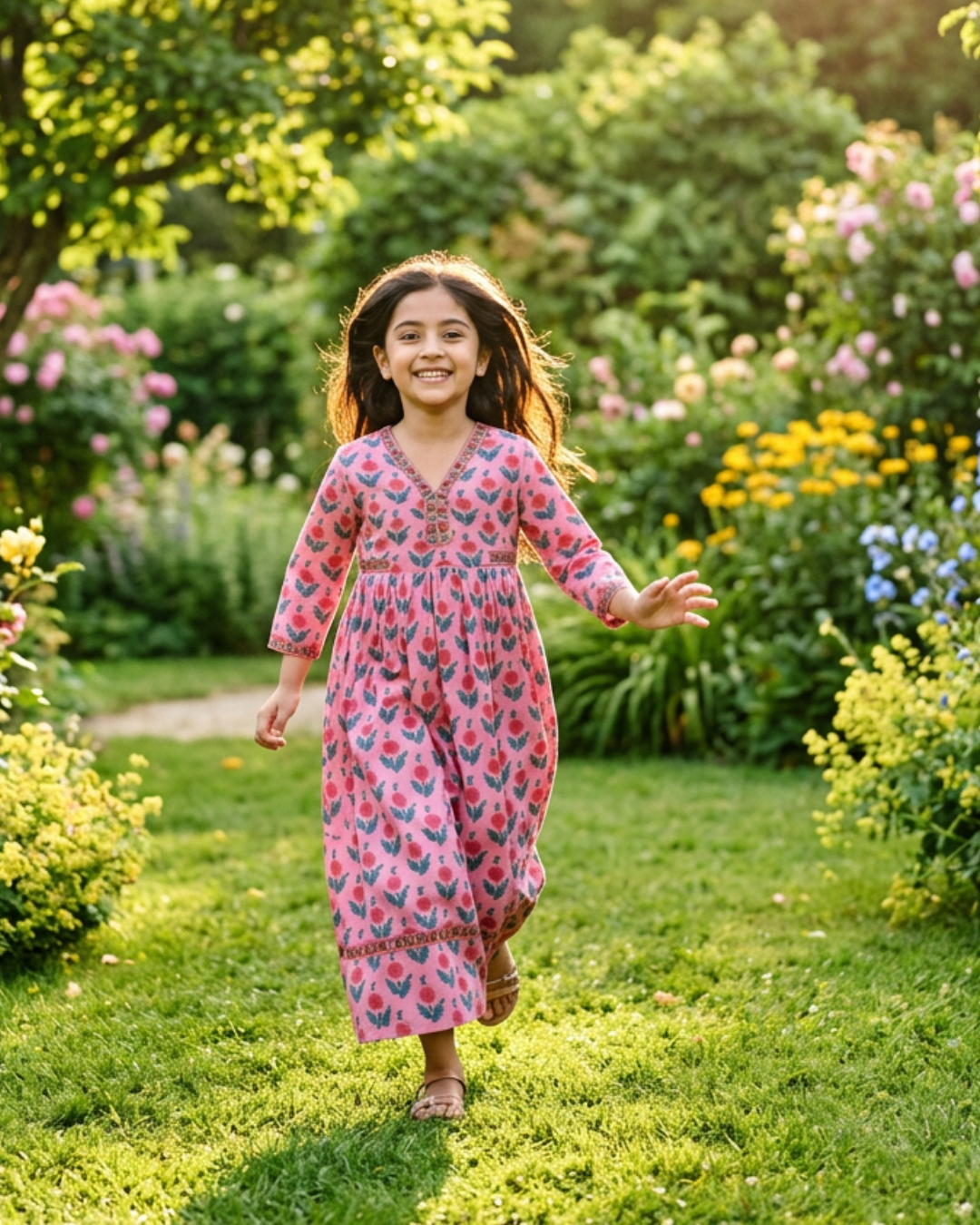 Kids Collection - Pink Floral Dress - Cotton