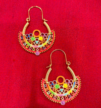 Multicolour Enamel Crescent Hoop Earrings