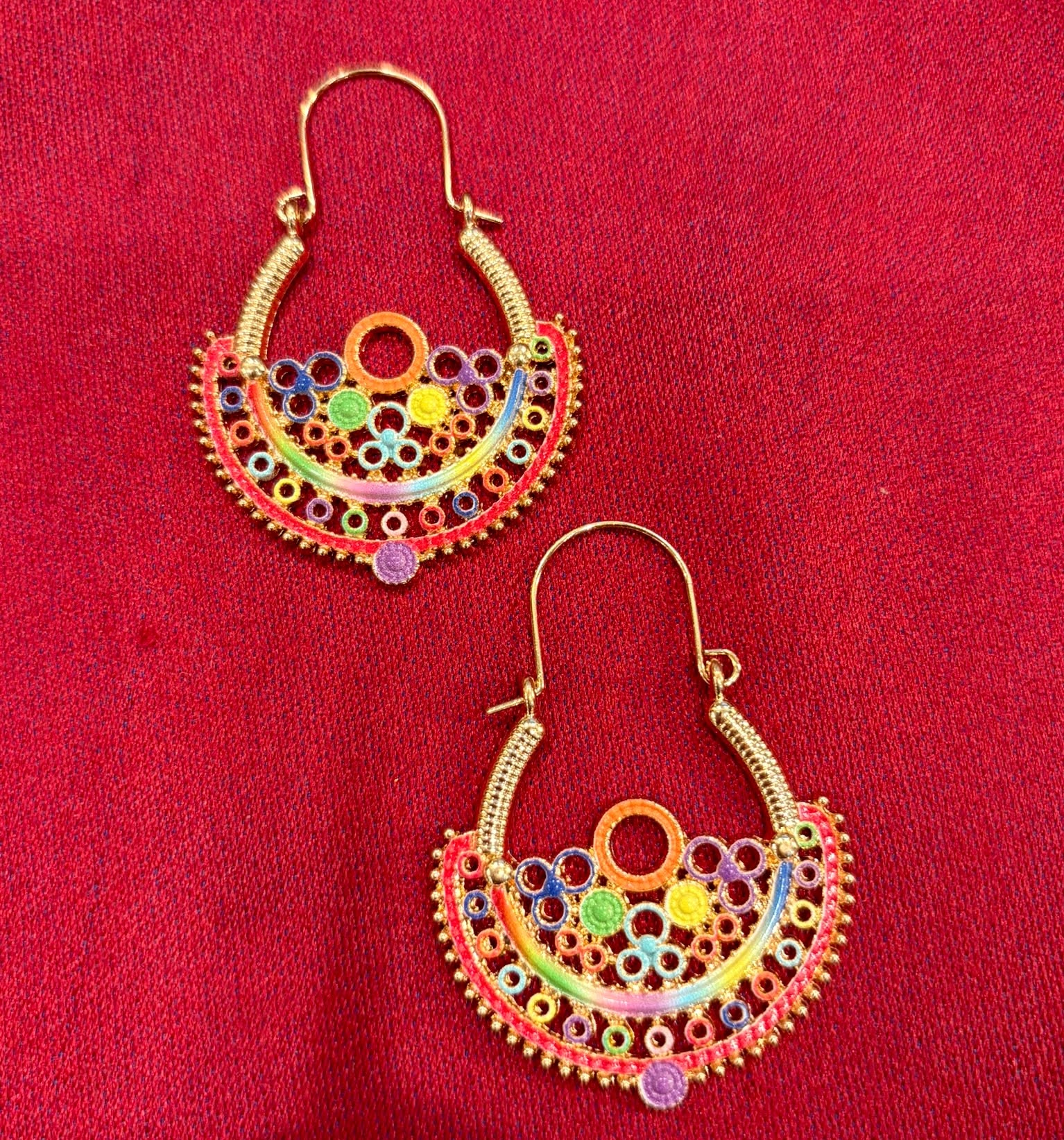 Multicolour Enamel Crescent Hoop Earrings