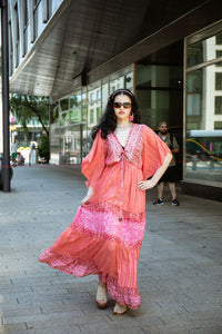 Robe multicolore en soie et viscose