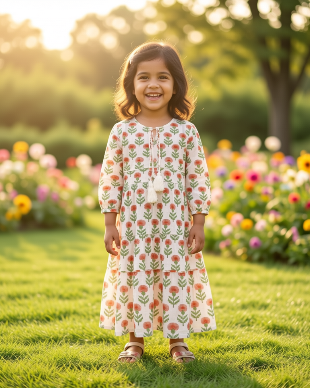 Kids Collection - White Floral Dress - Cotton