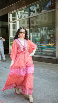 Robe multicolore en soie et viscose