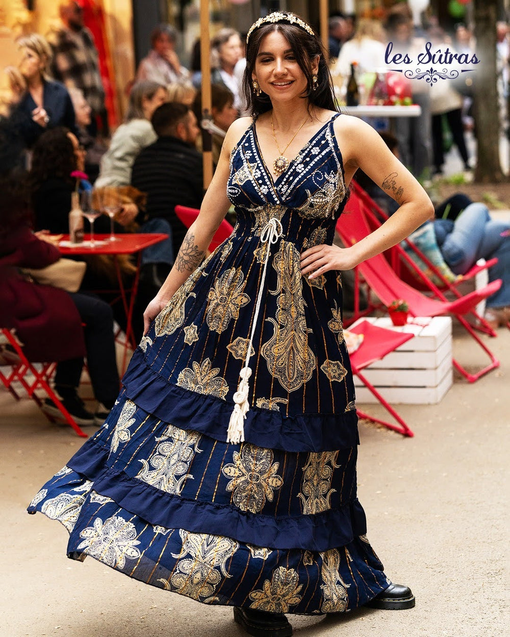 Robe multicolore en soie et viscose