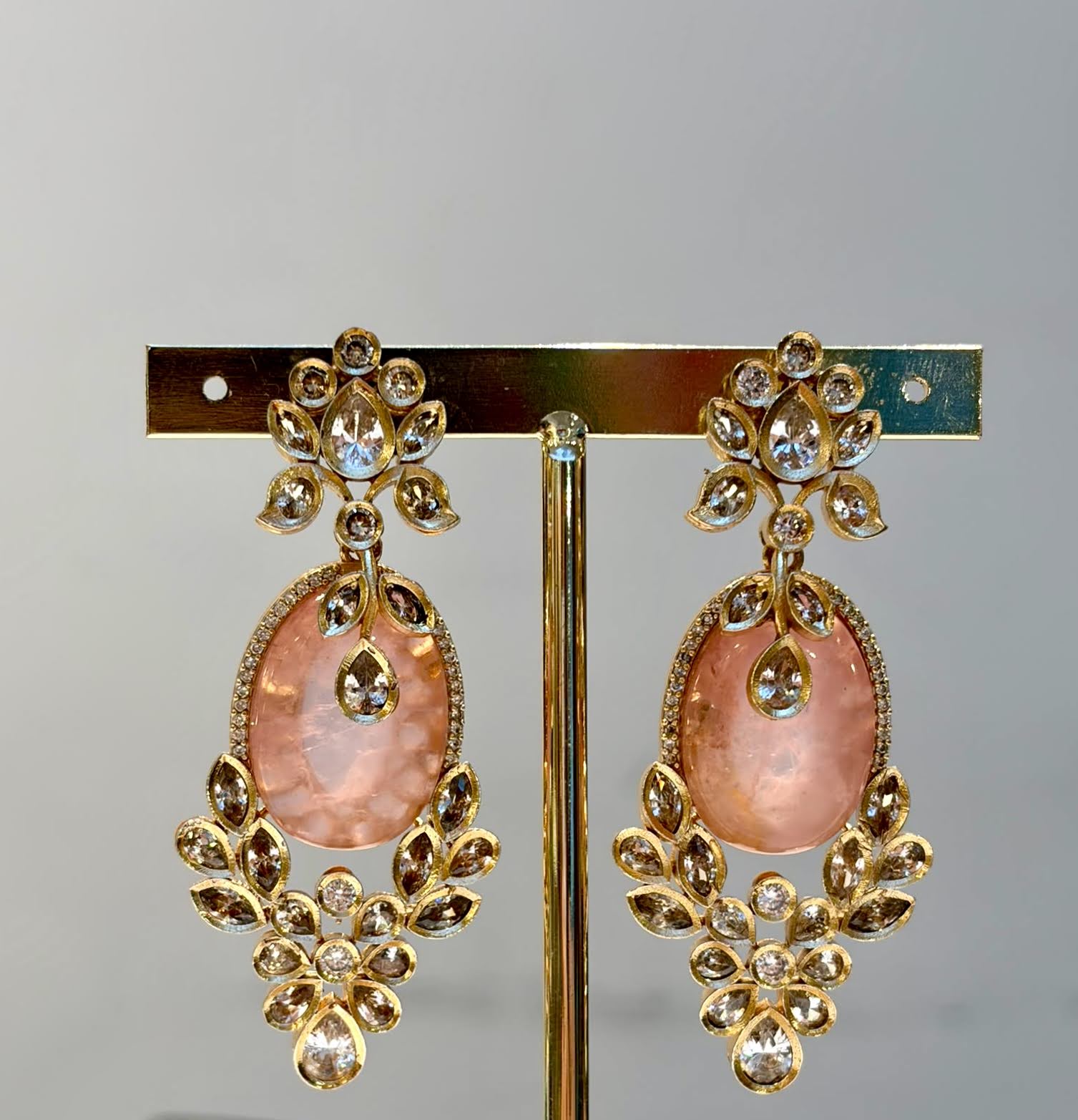 Blush Pink Floral Crystal Drop Earrings