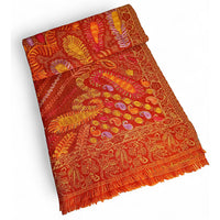 Wool Vermilion scarf with Threadwork