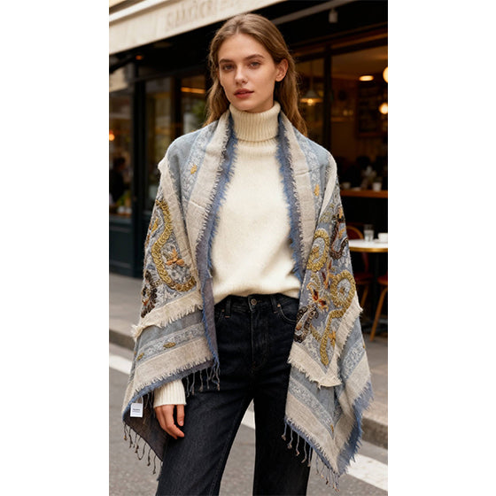 Wool Layer scarf with Threadwork