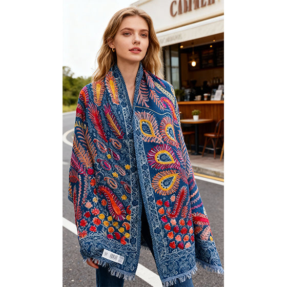 Wool scarf with Threadwork