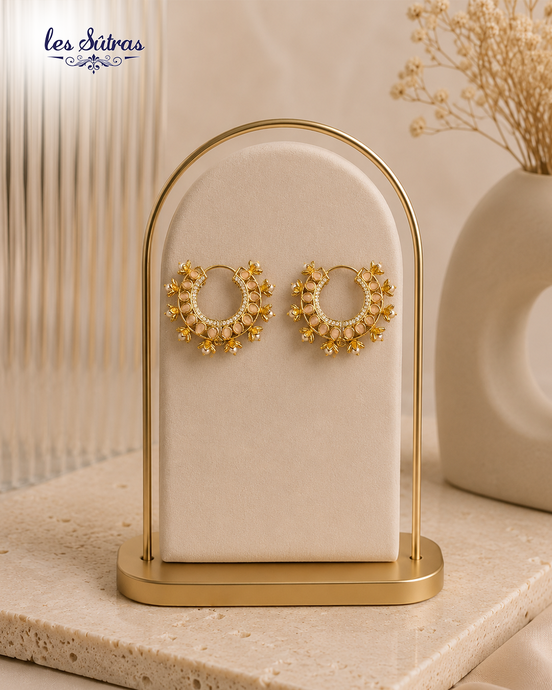 Blush Pink Floral Hoop Earrings