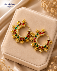 Red & Emerald Floral Hoop Earrings