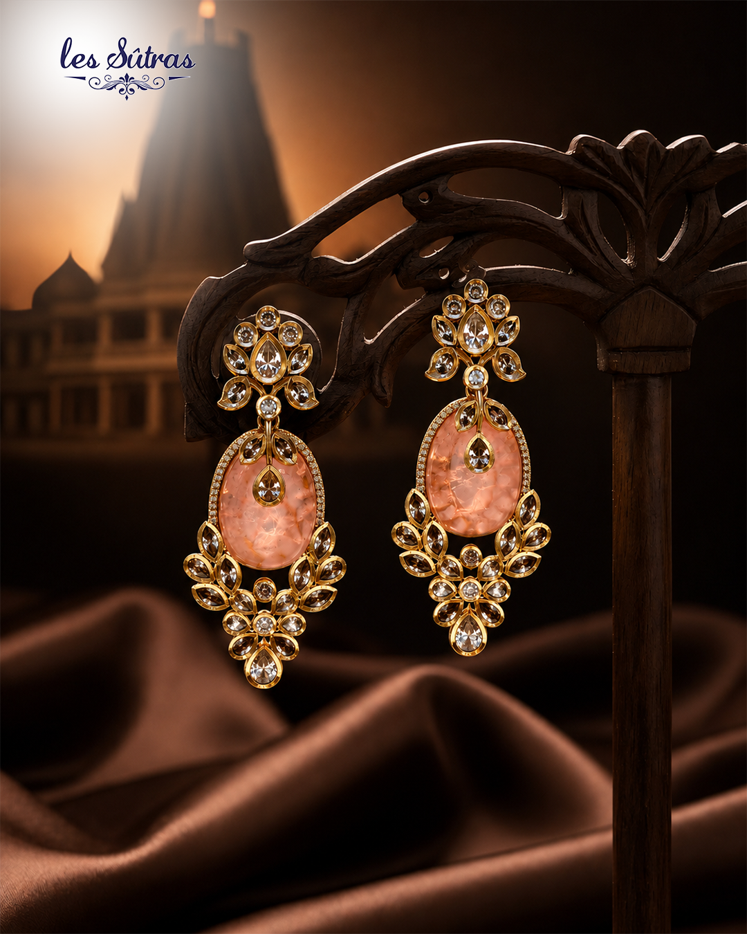 Blush Pink Floral Crystal Drop Earrings