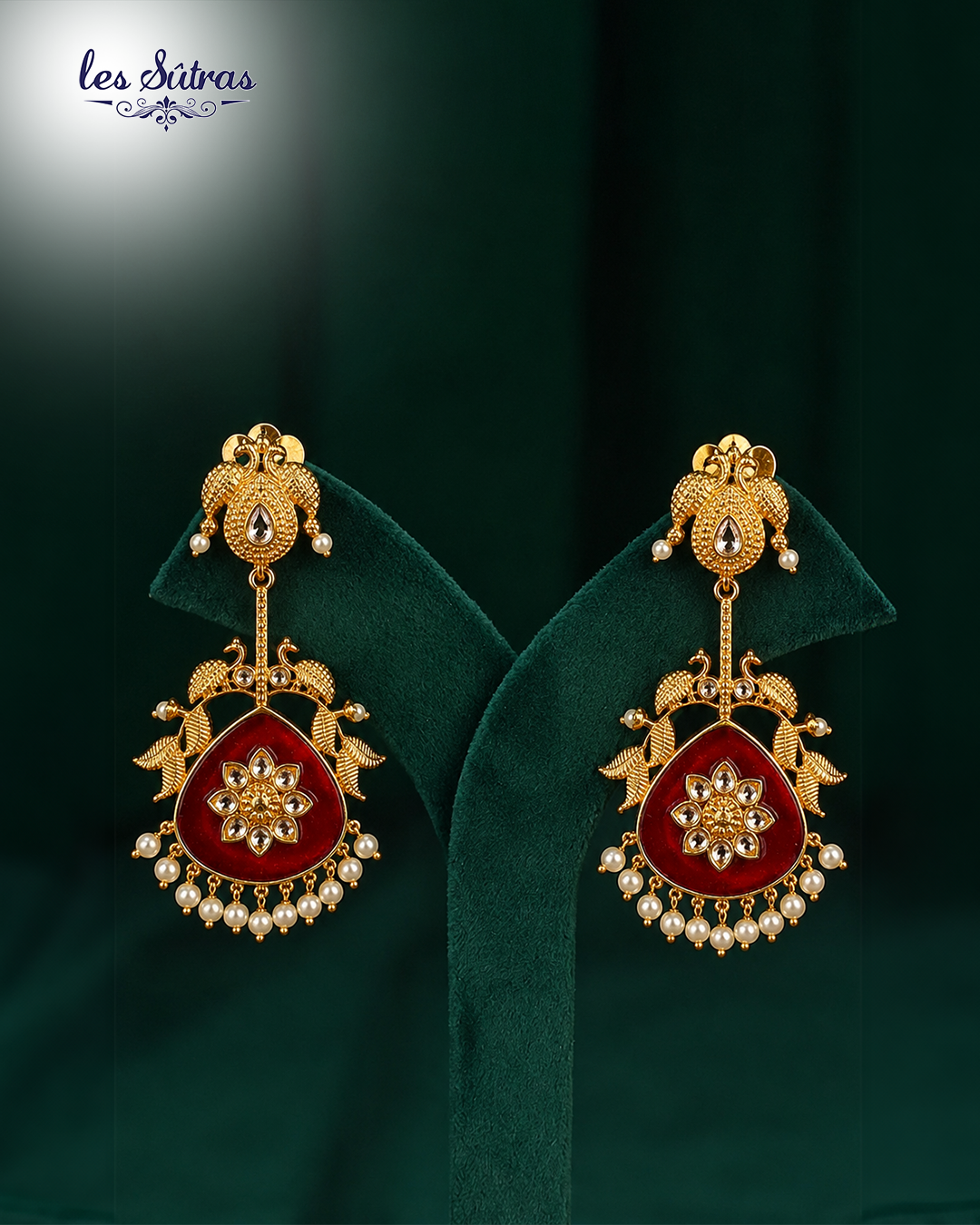 Ruby Red Peacock Drop Earrings