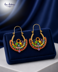 Multicolour Enamel Crescent Hoop Earrings