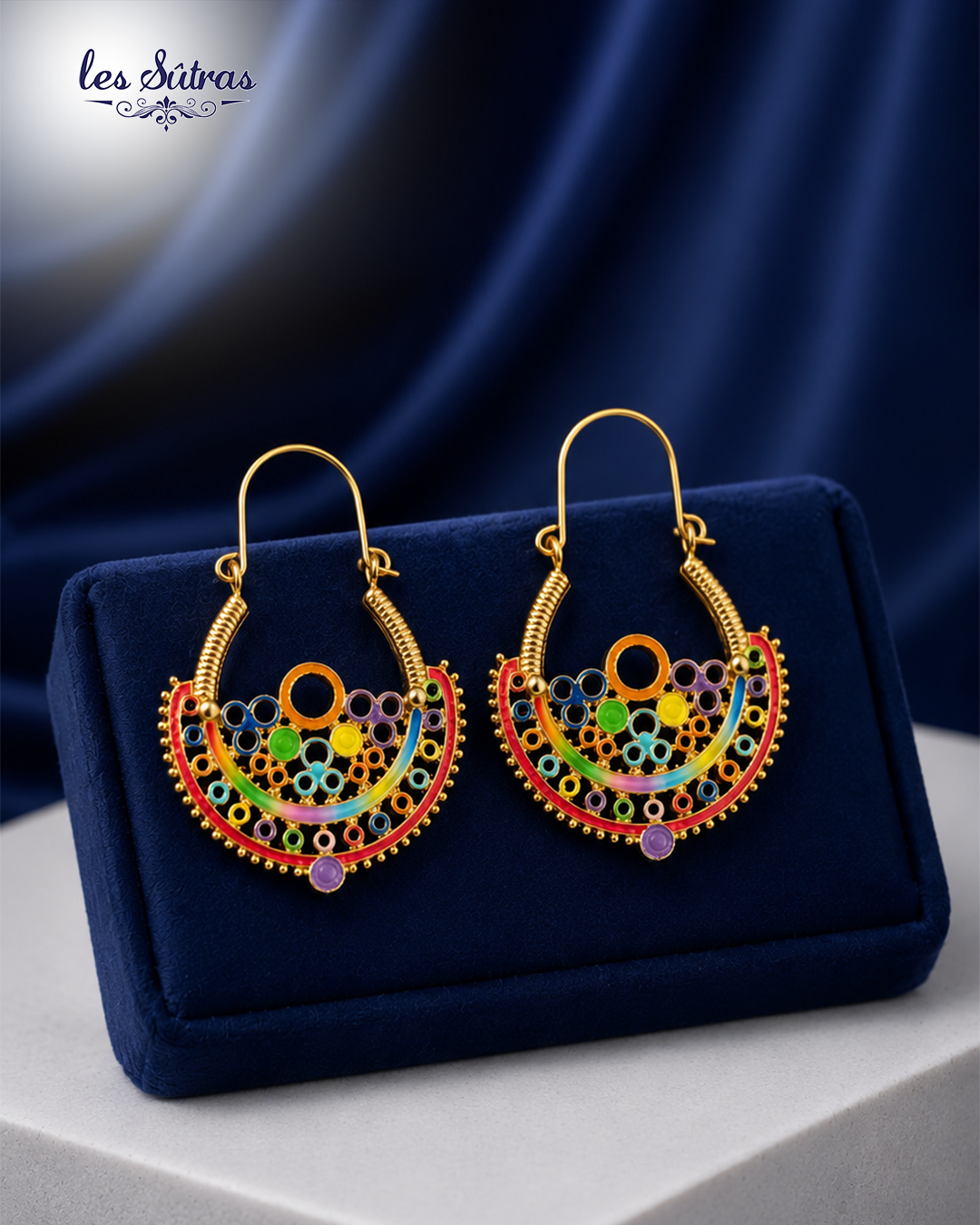 Multicolour Enamel Crescent Hoop Earrings