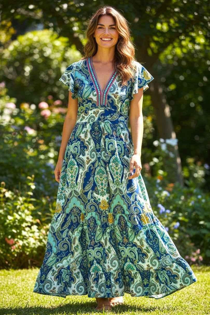 Mehrfarbiges Seidenviskosekleid