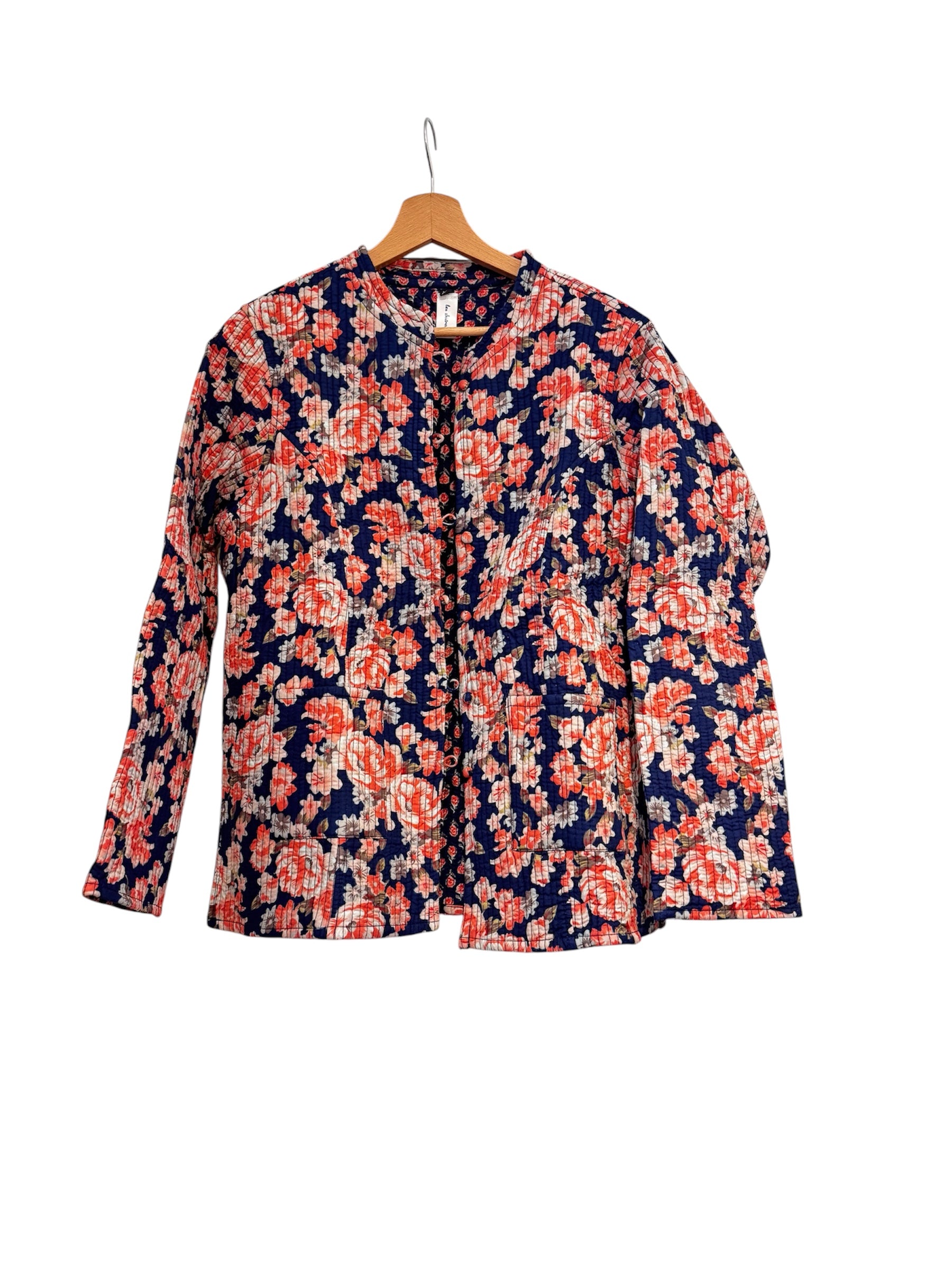 Les Sûtras floral patterned - Cotton - Quilted Jacket Reversible- Blue with Pink Flowers