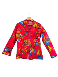 Les Sûtras Cotton - Quilted Jacket Reversible- Pink with Blue Flowers