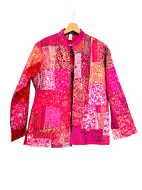 Les Sûtras Cotton - Quilted Jacket Reversible- Pink with Blue Flowers (reversed side)