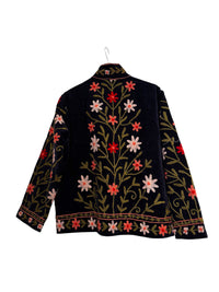 Les Sûtras Cotton Suzani Embroidered  Jacket - Floral Black