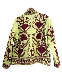  Les Sûtras Cotton Suzani Embroidered Jacket - Mint Green and Red