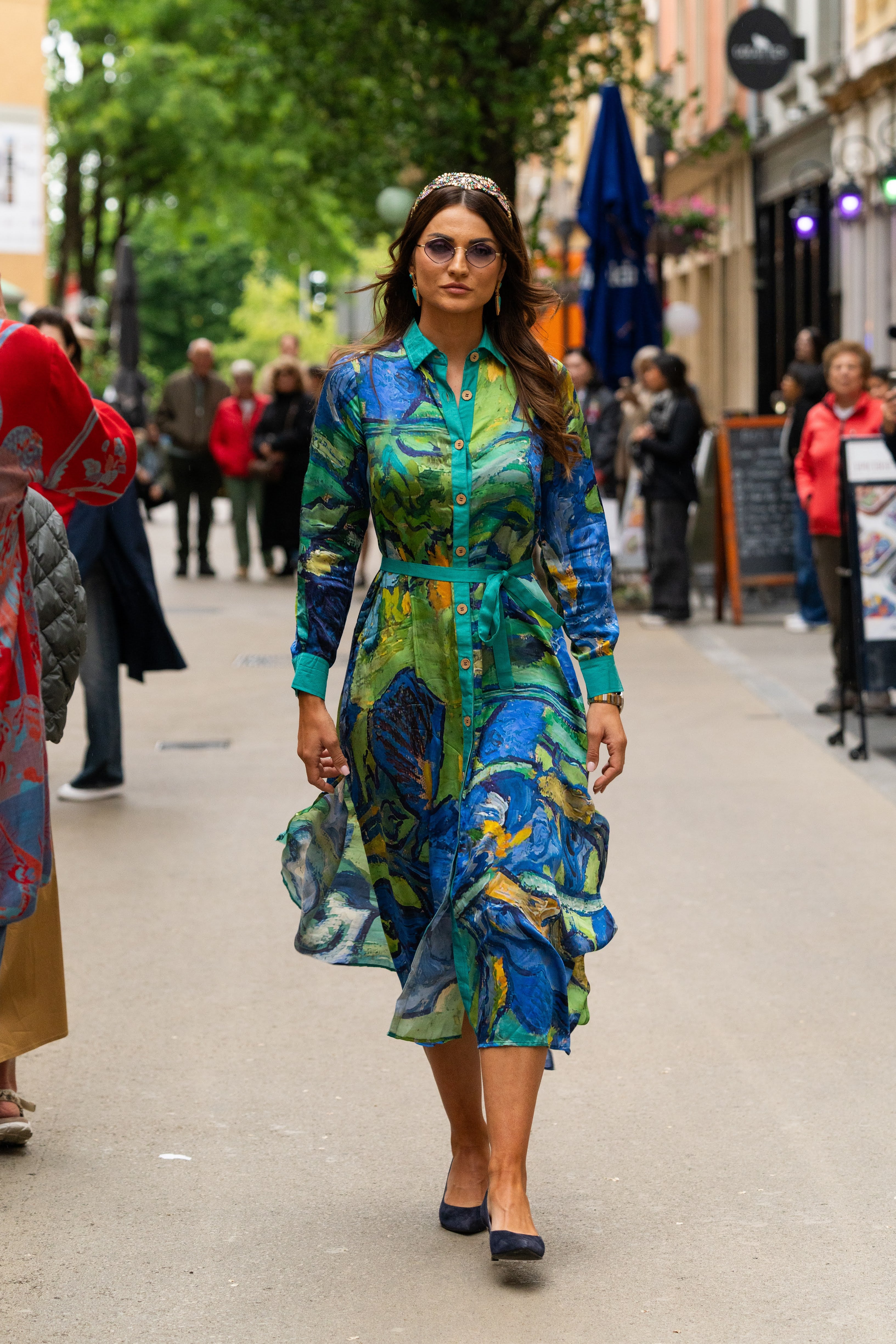 Robe multicolore en soie et viscose