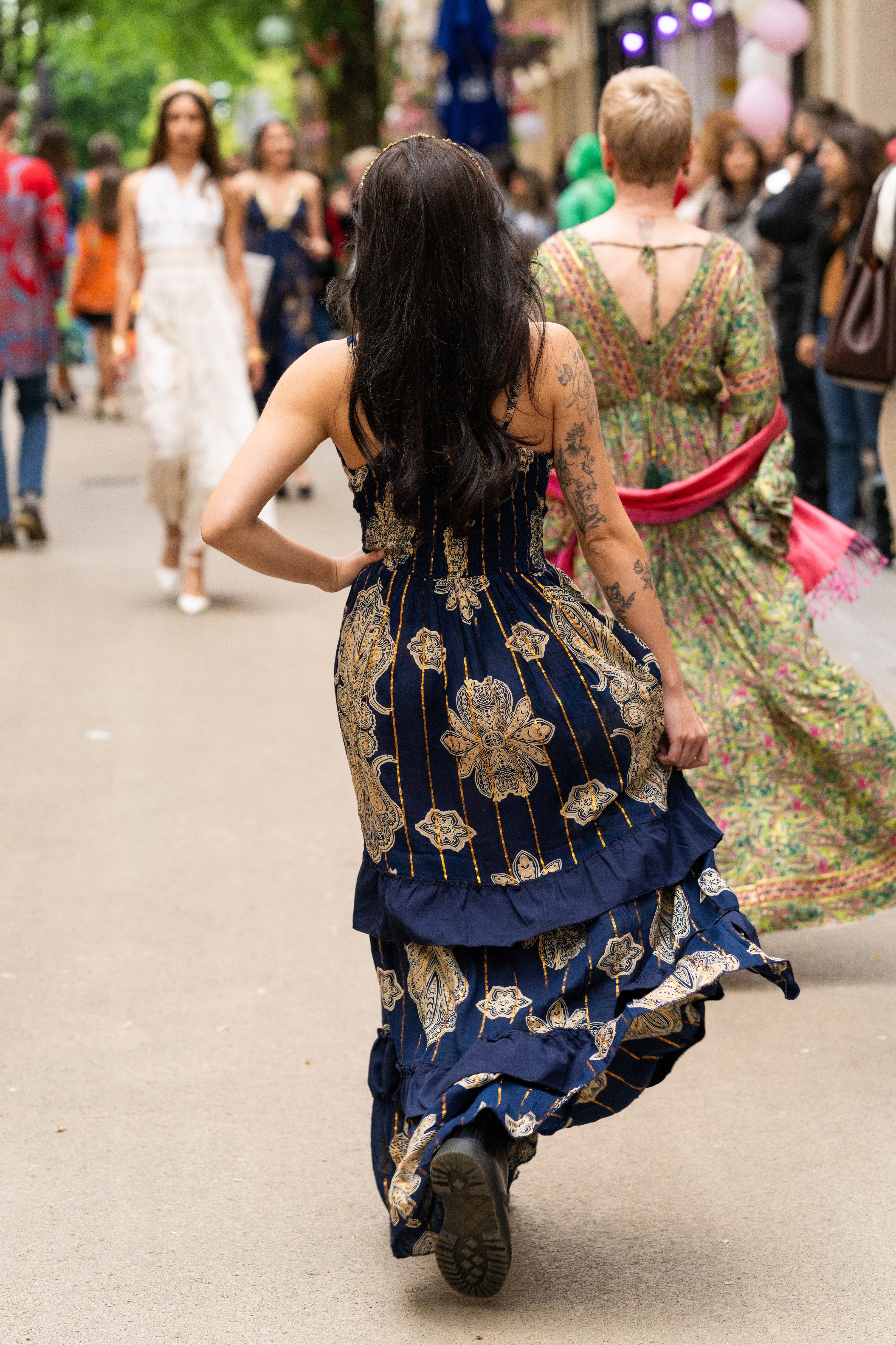 Dark Blue Embellished Viscose Maxi Dress