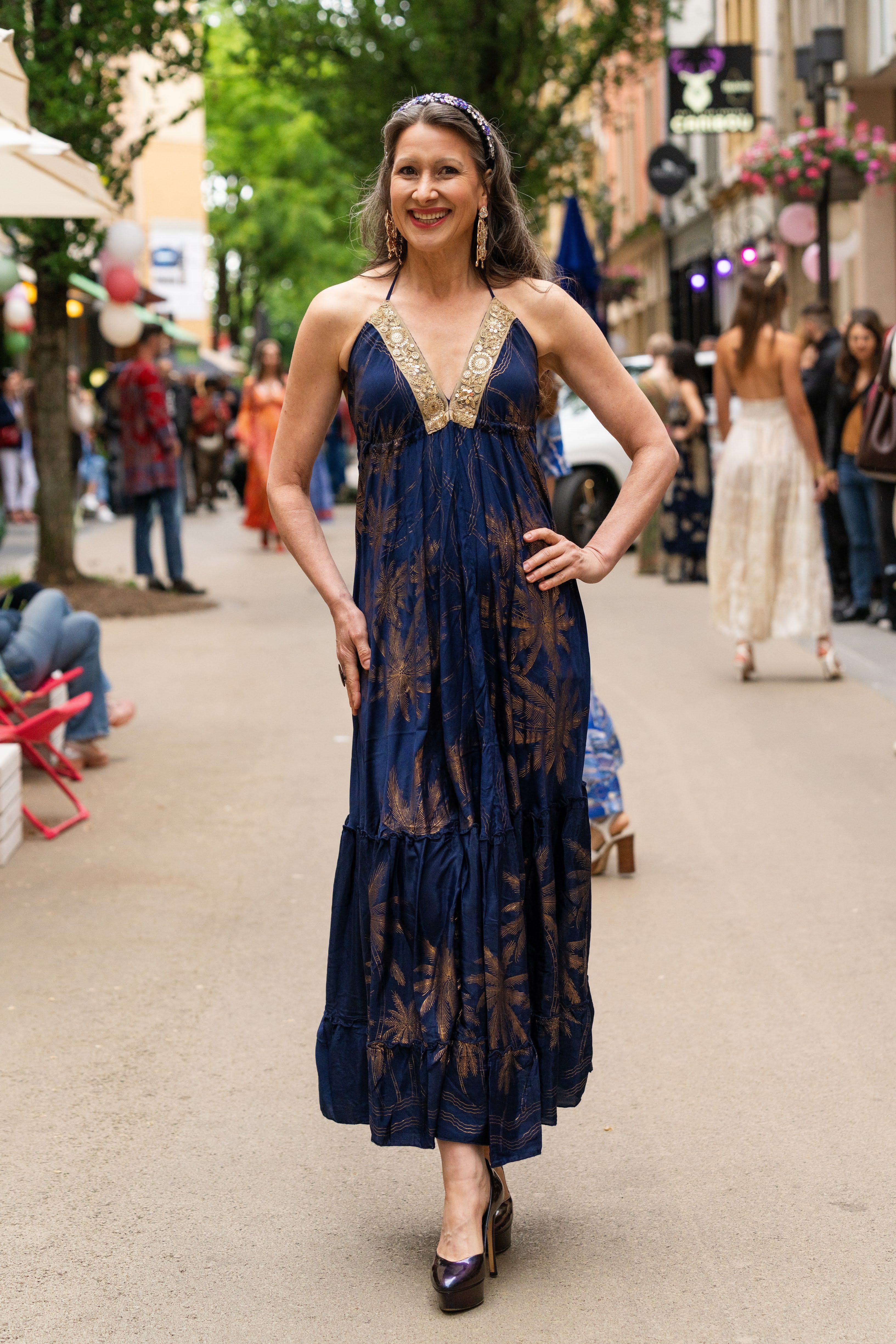 Robe multicolore en soie et viscose
