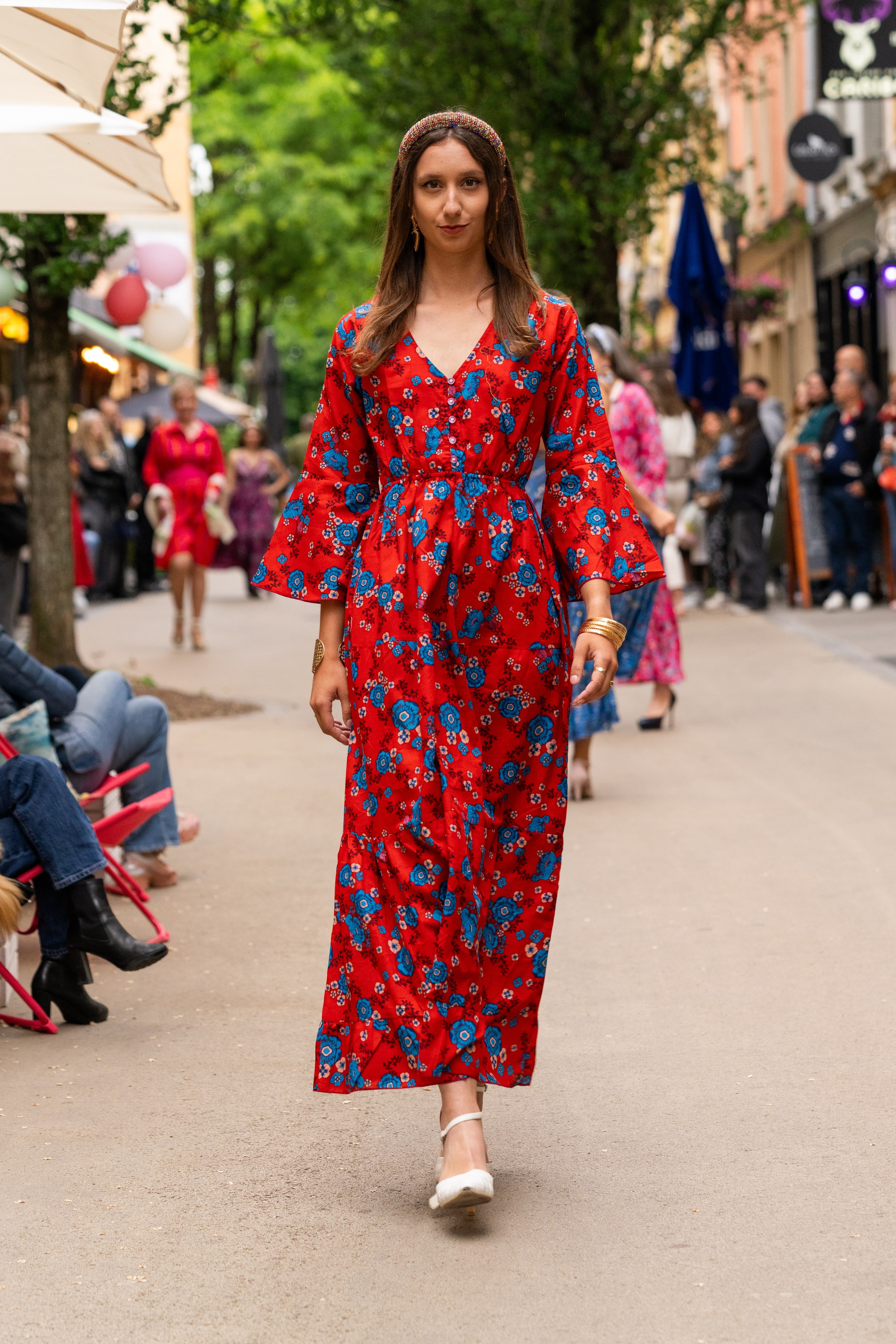 Red Floral Cotton Long Dress