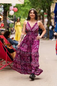 Purple Embellished Silk Maxi Dress - Sleeveless