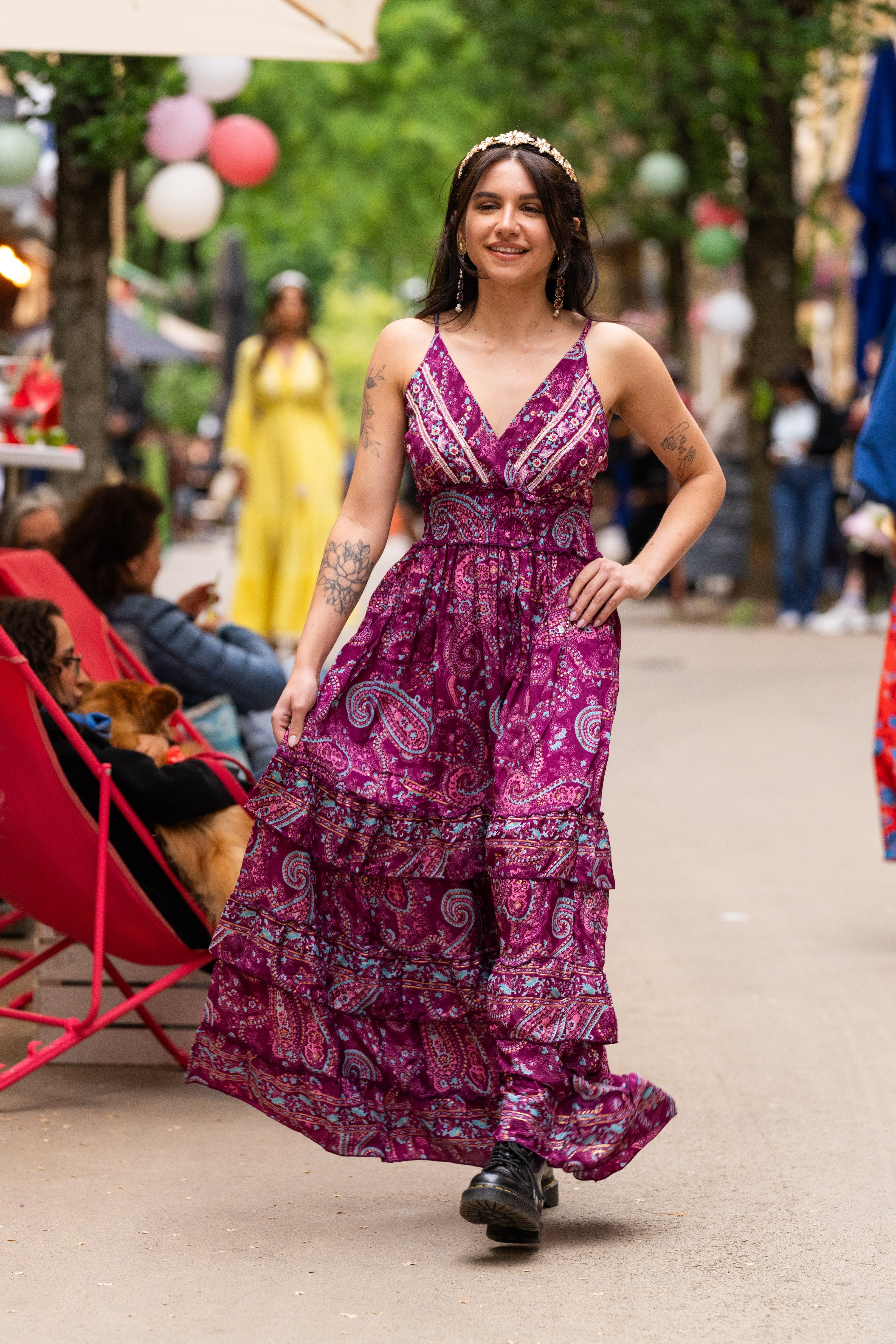 Purple Embellished Silk Maxi Dress - Sleeveless