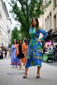 Robe multicolore en soie et viscose