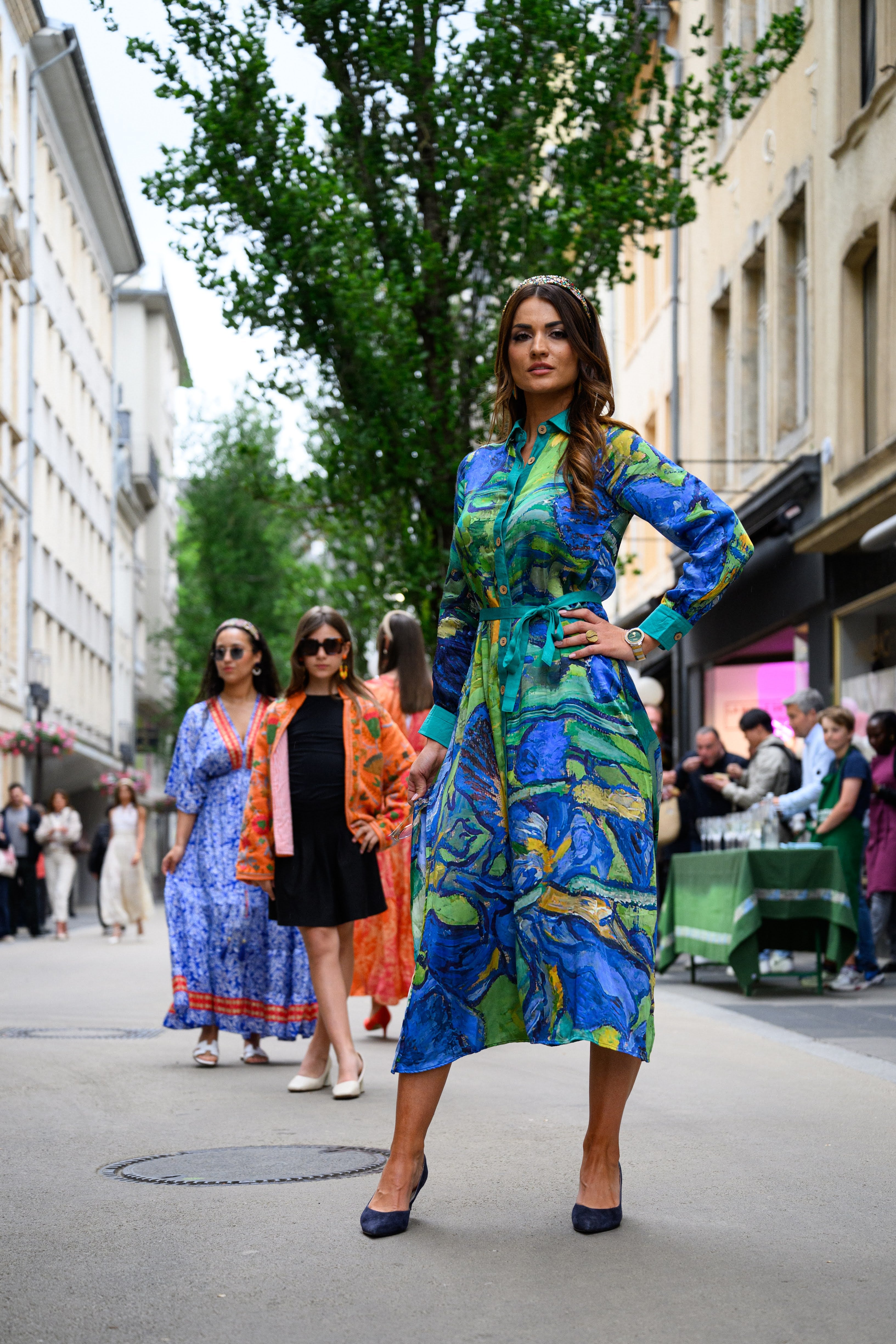Robe multicolore en soie et viscose