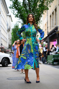 Robe multicolore en soie et viscose
