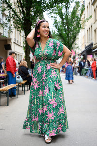 Les Sutras Green Silk Maxi Dress