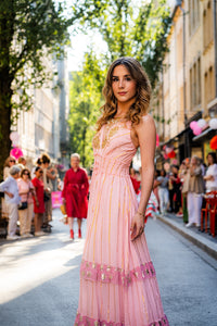 Blush Pink Embellished Viscose Maxi Dress