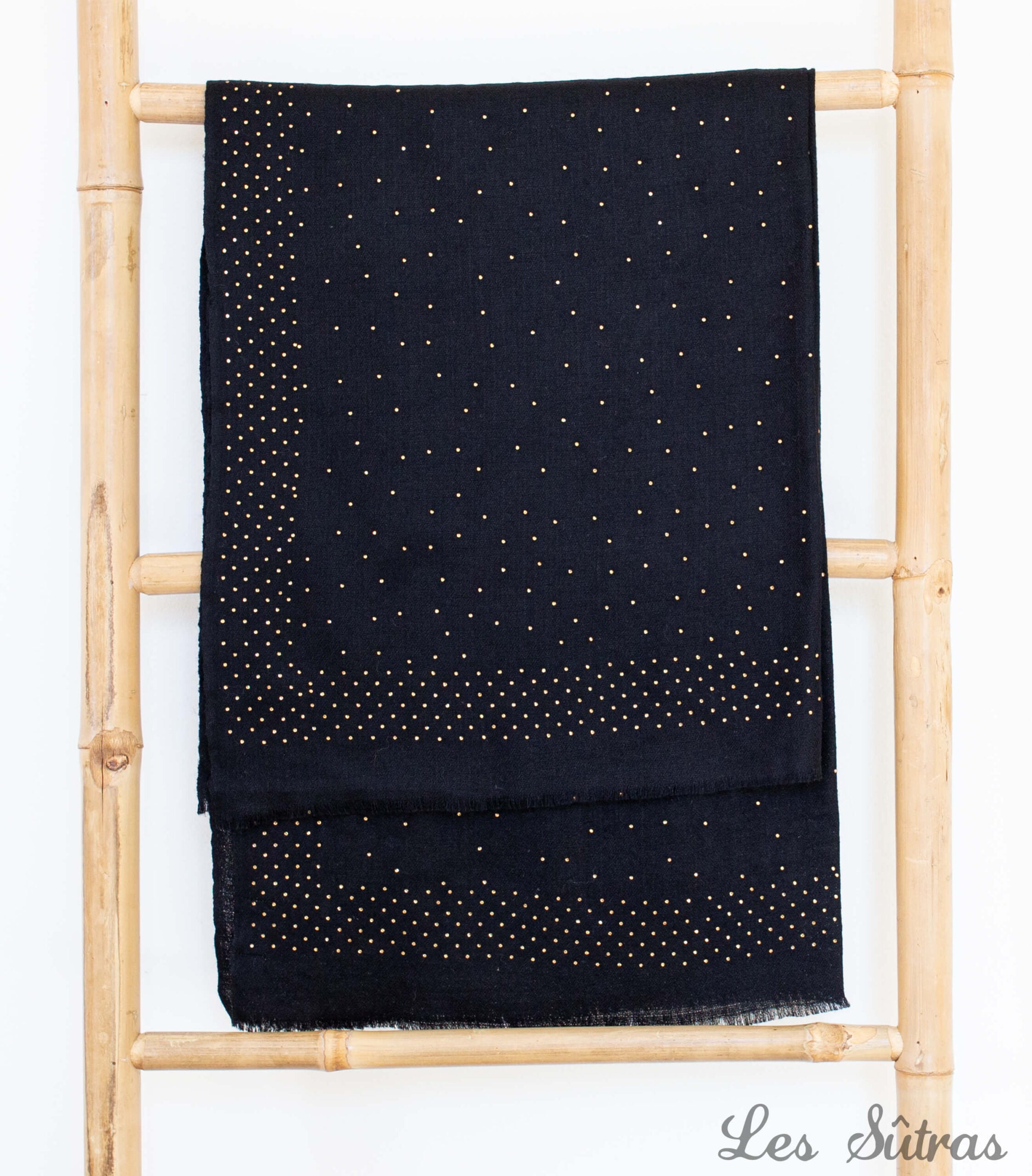 Les Sûtras Wool Silk Scarf with Gold Crystals - Black