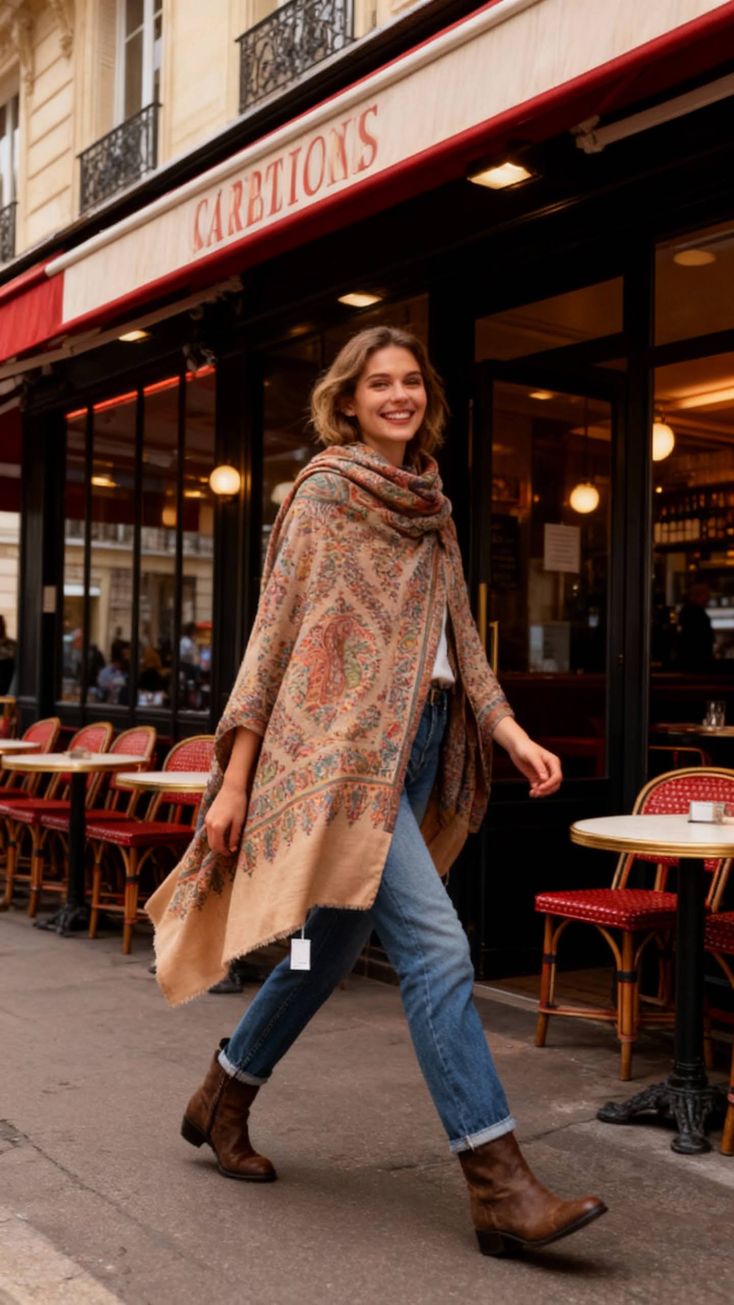 Les Sûtras Fine Wool Scarf with Heritage Border – Camel