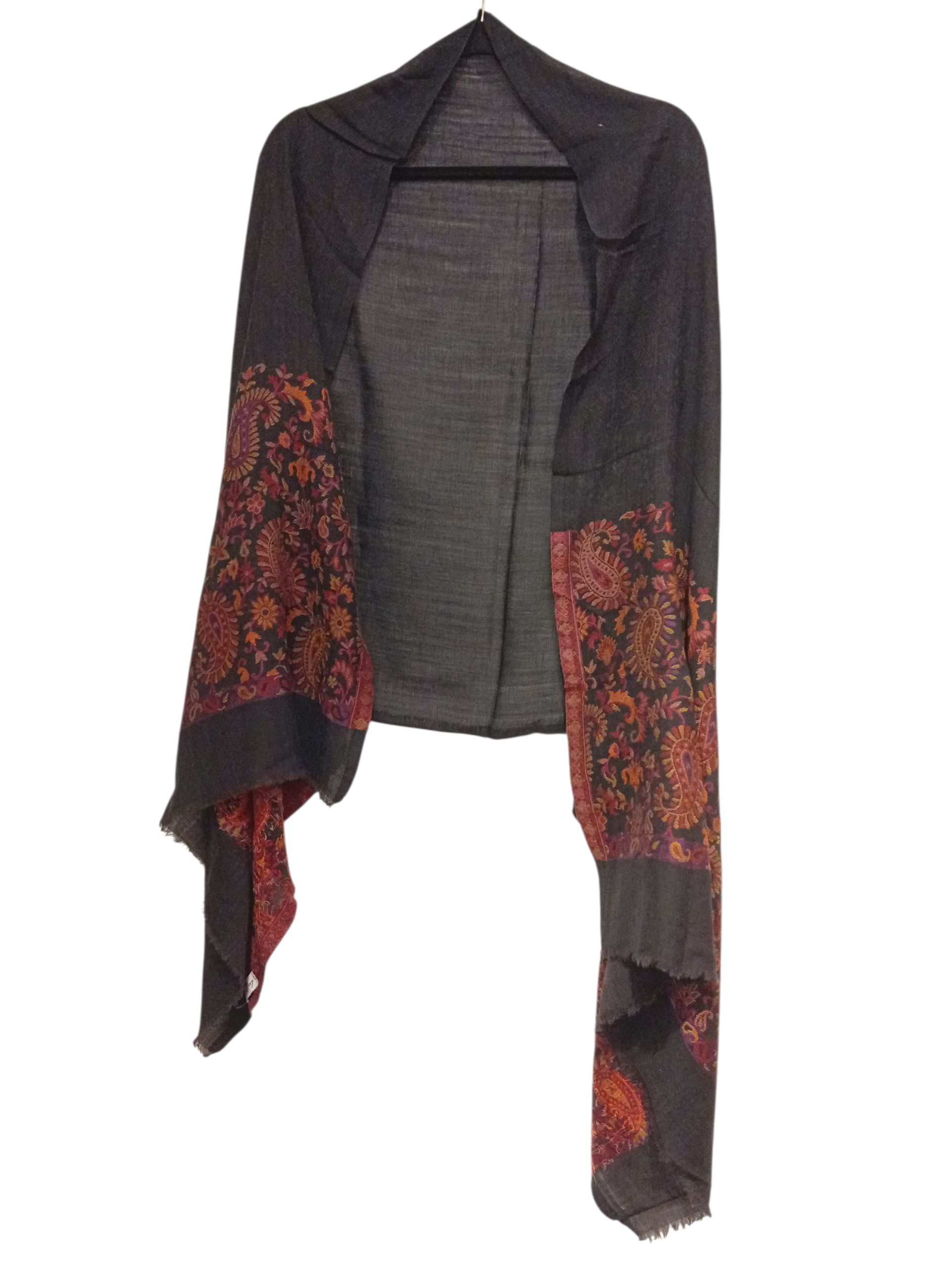 Les Sûtras Fine Wool Scarf with Heritage Border – Black