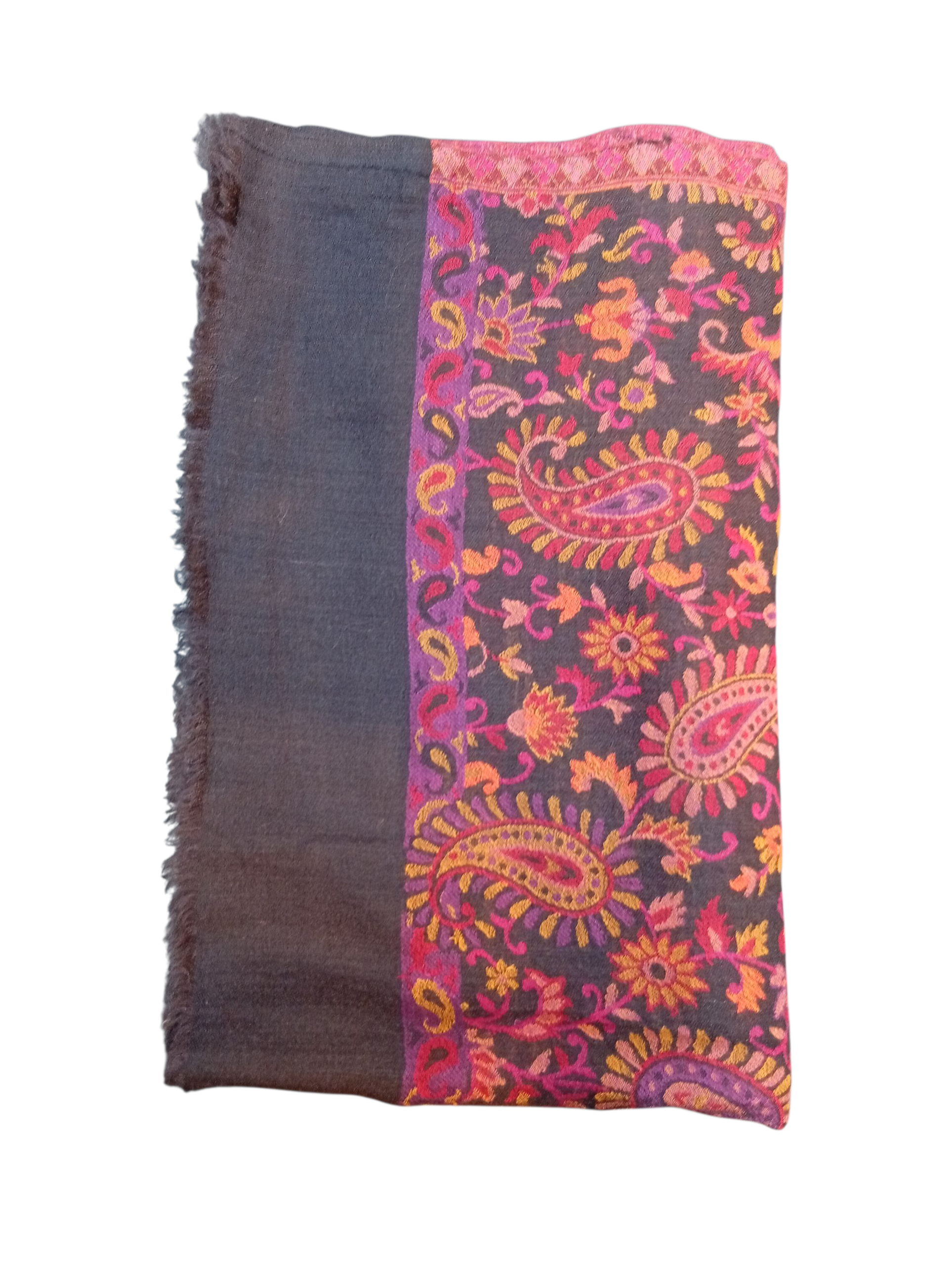 Les Sûtras Fine Wool Scarf with Heritage Border – Black