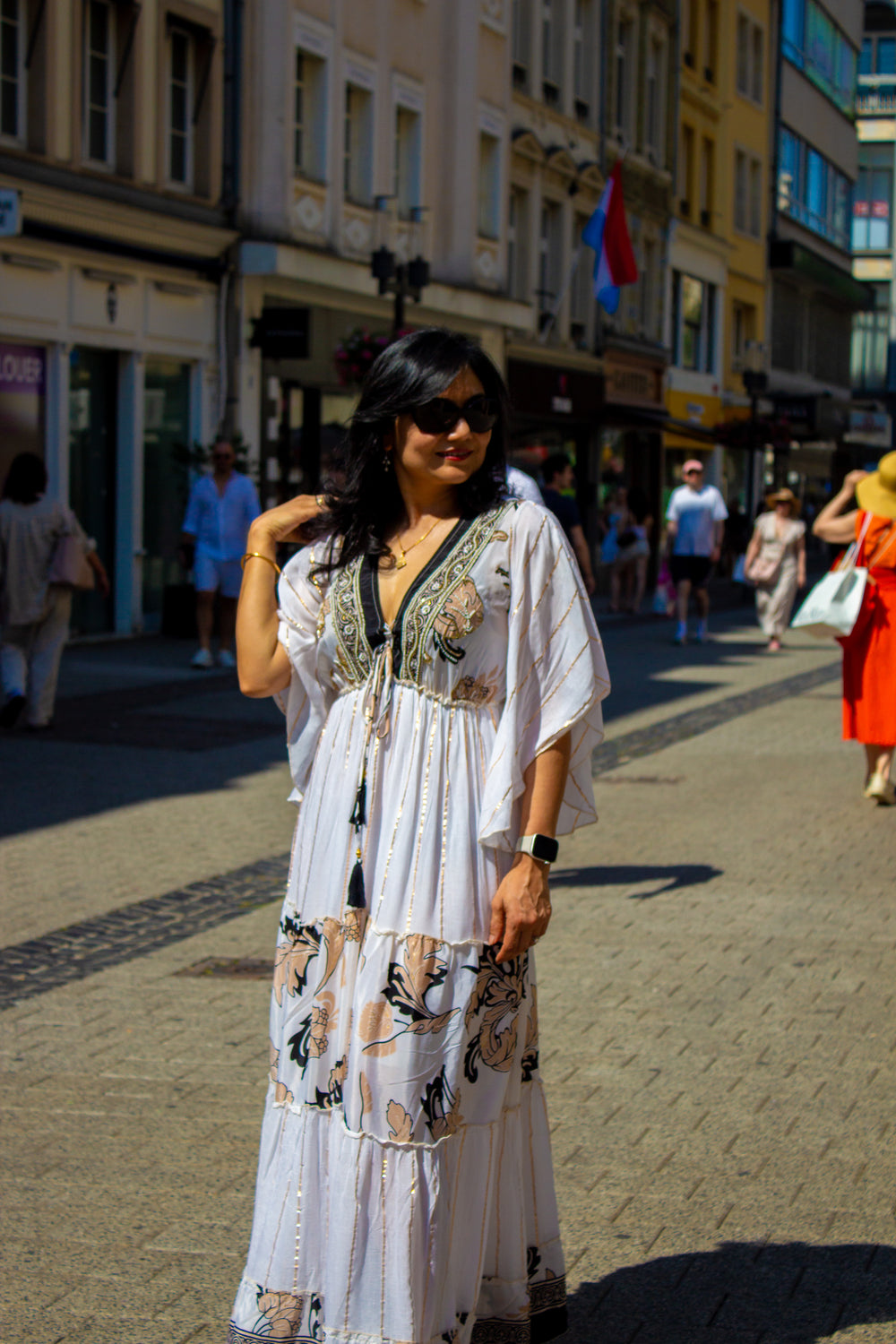 Robe multicolore en soie et viscose