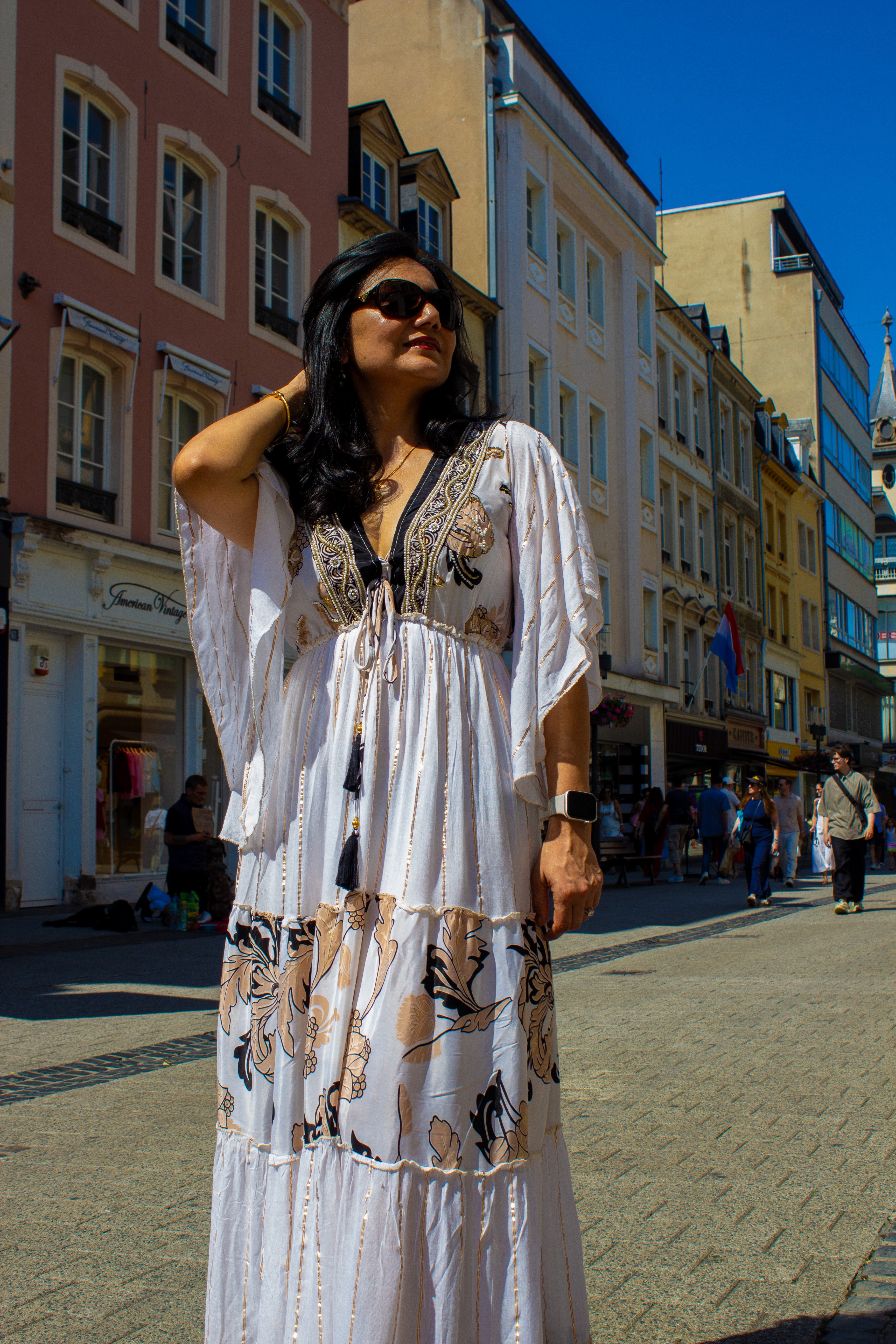 White Embellished Viscose Maxi Dress