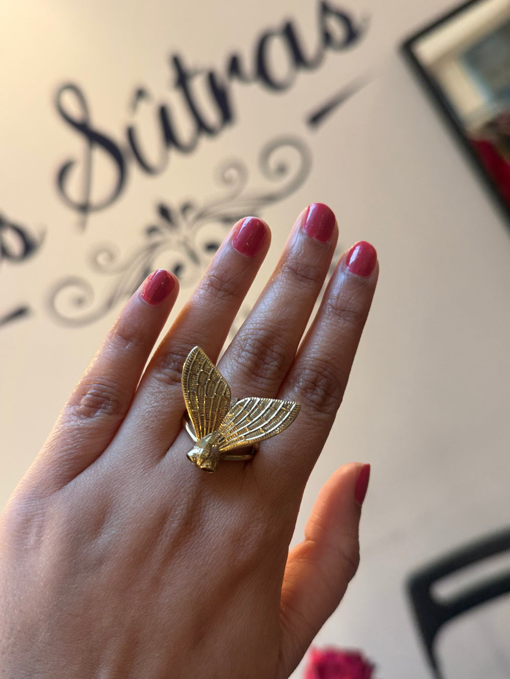 Gold-Tone Moth Ring