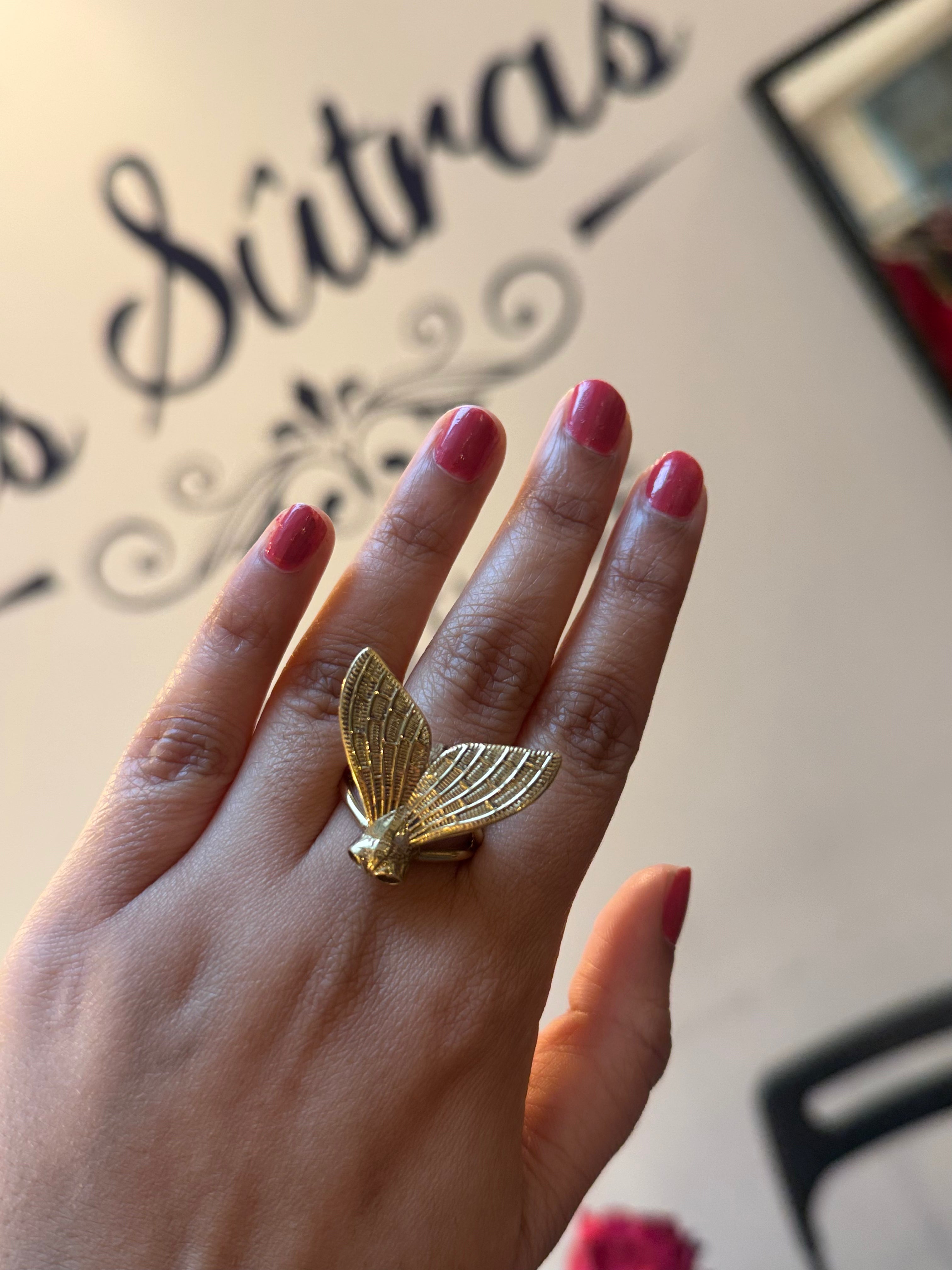 Gold-Tone Moth Ring