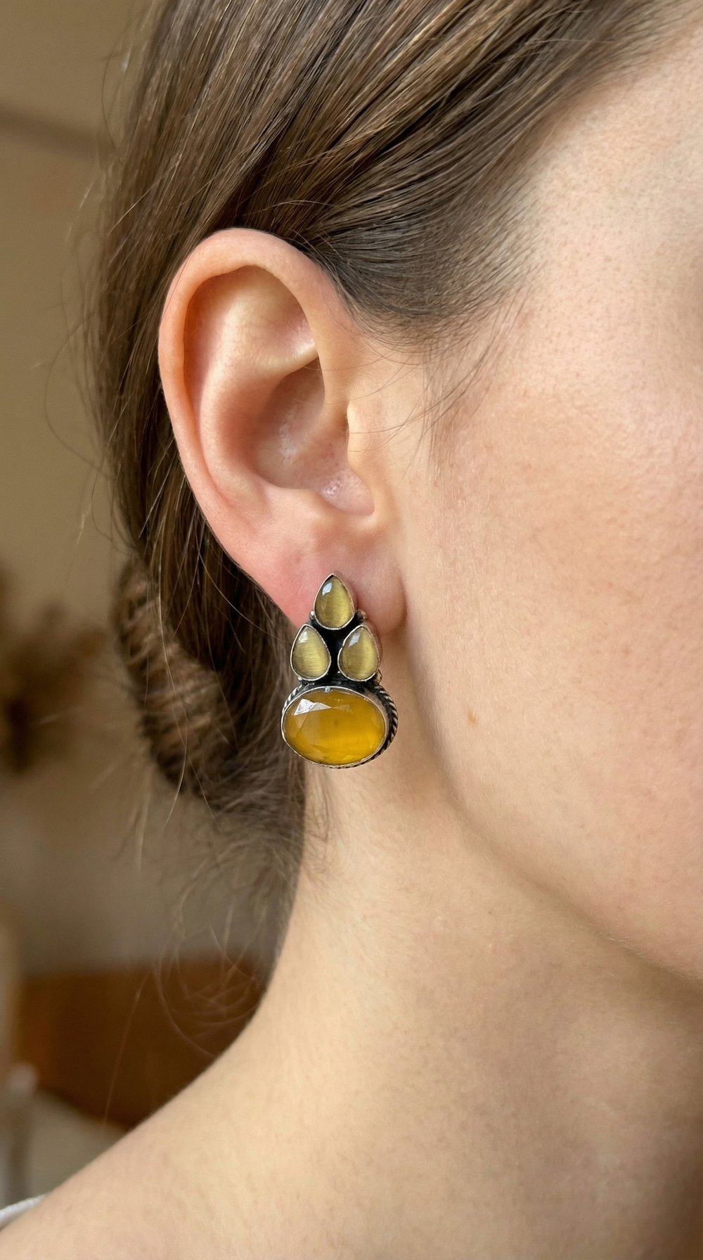 Orange Cabochon Stud Earrings