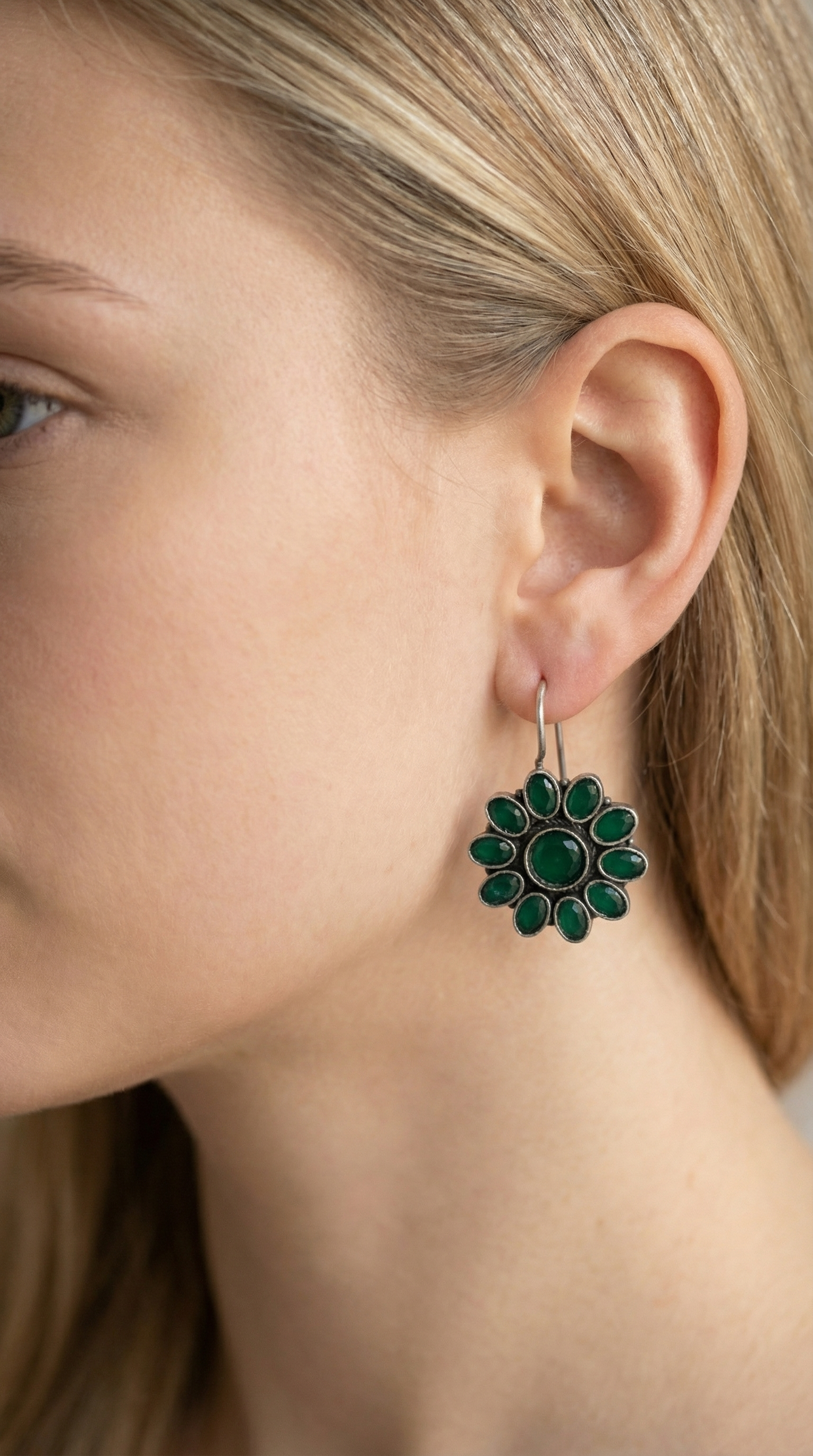 Bold Green Floral Drop Earring.