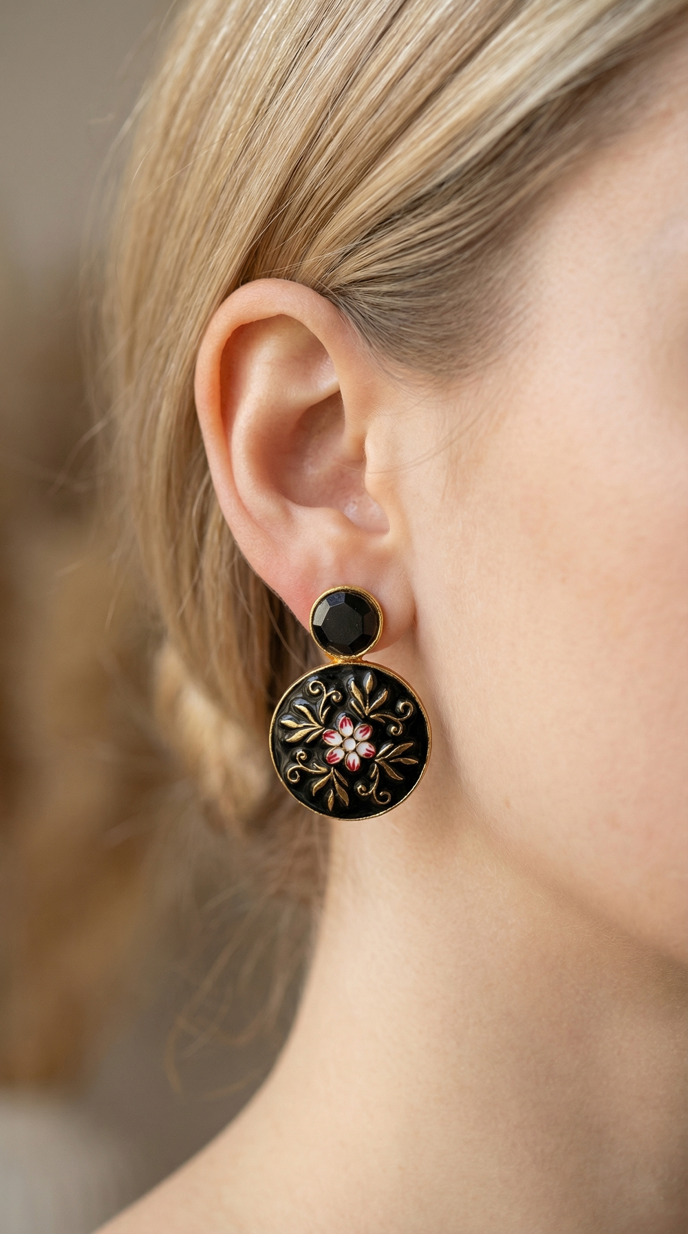 Black Onyx Round Stud Earrings