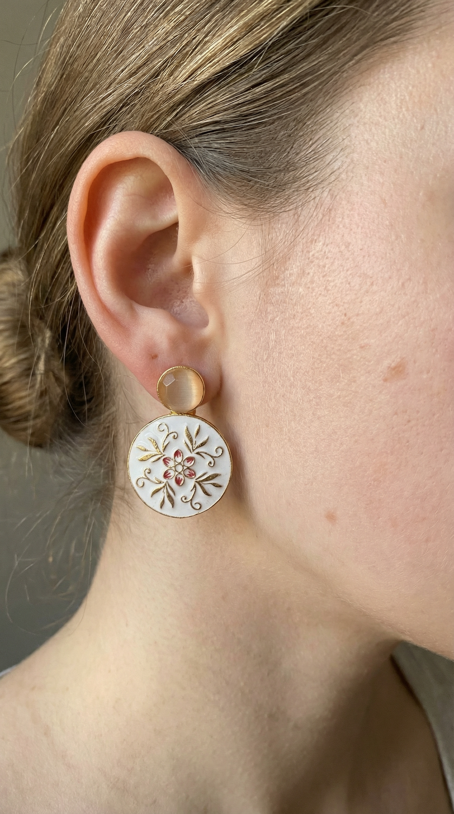 White Onyx Round Stud Earrings