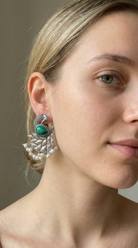 Peacock Motif Green Stone Earrings